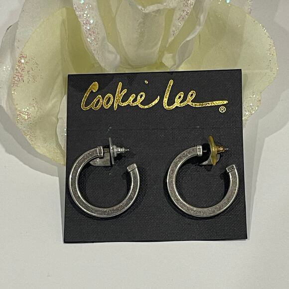 Vintage Cookie Lee Silver Hoops Earrings - Picture 1 of 5